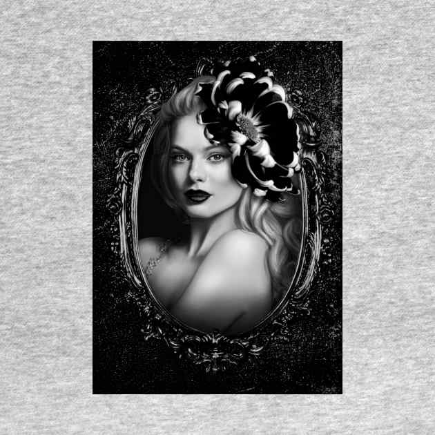 Black Flower Lips digital art portrait wall art homedecor by Relaxing Art Shop